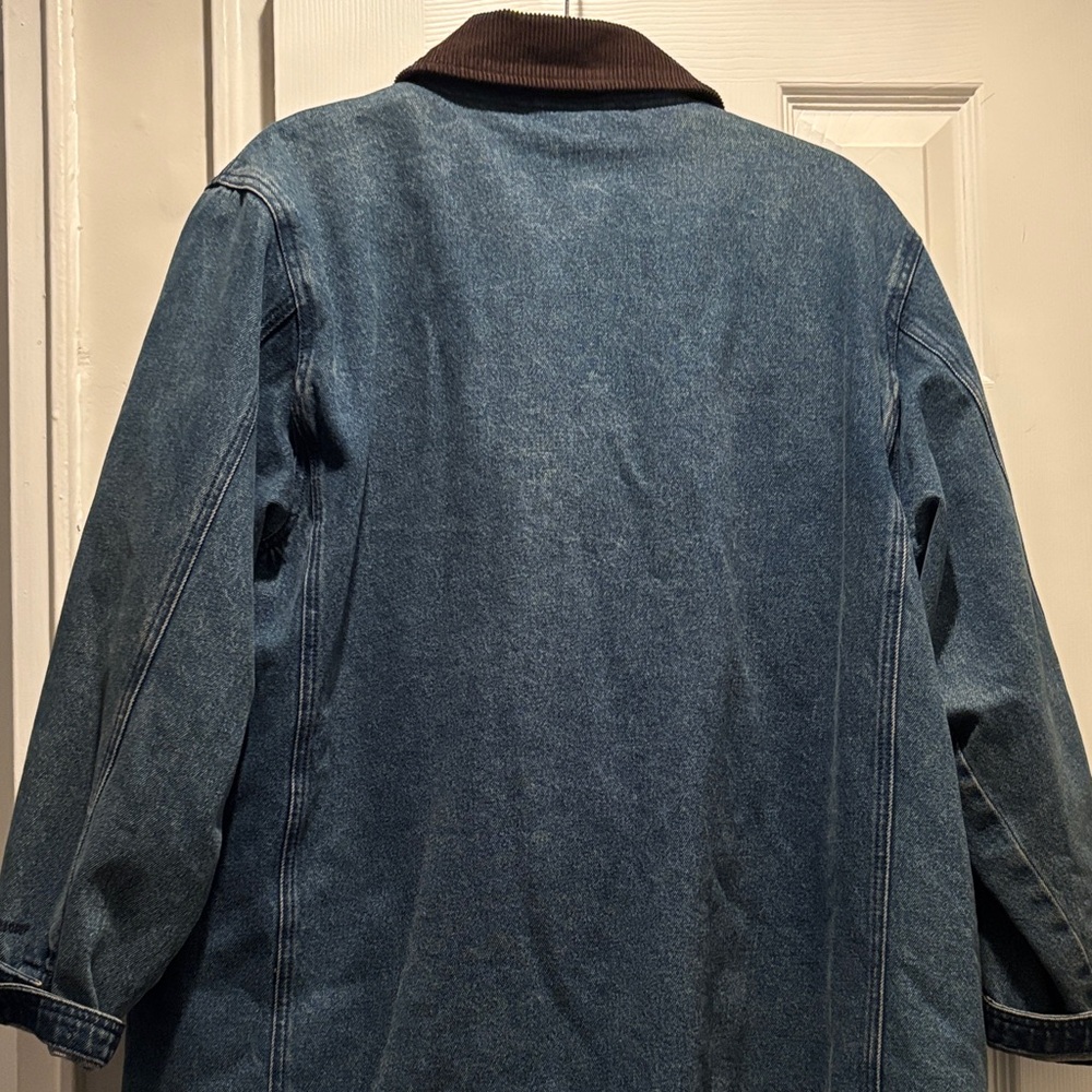 Women’s Blue Denim Jacket with Brown Corduroy Collar - Picture 4 of 6